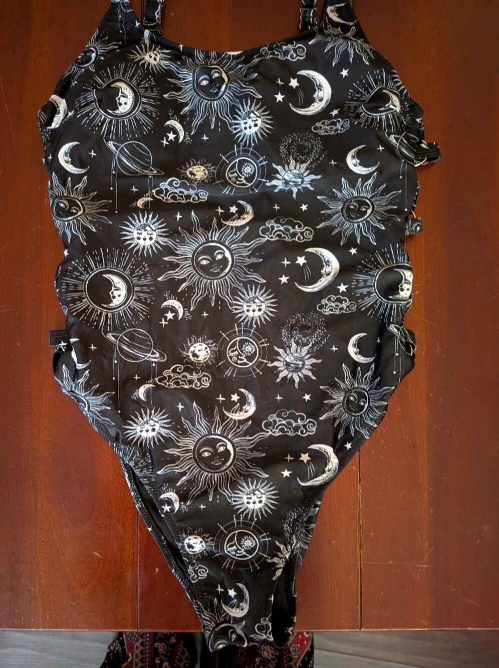 Black Celestial One-Piece Swimsuit - Moon & Sun Print